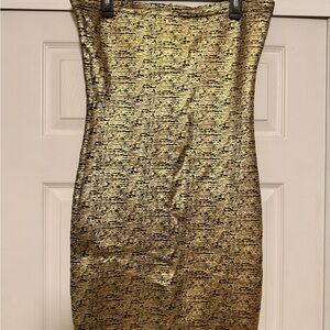 bebe Gold and Black Strapless Dress